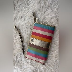Coach Vibrant Stripe Wristlet with Gold Accents